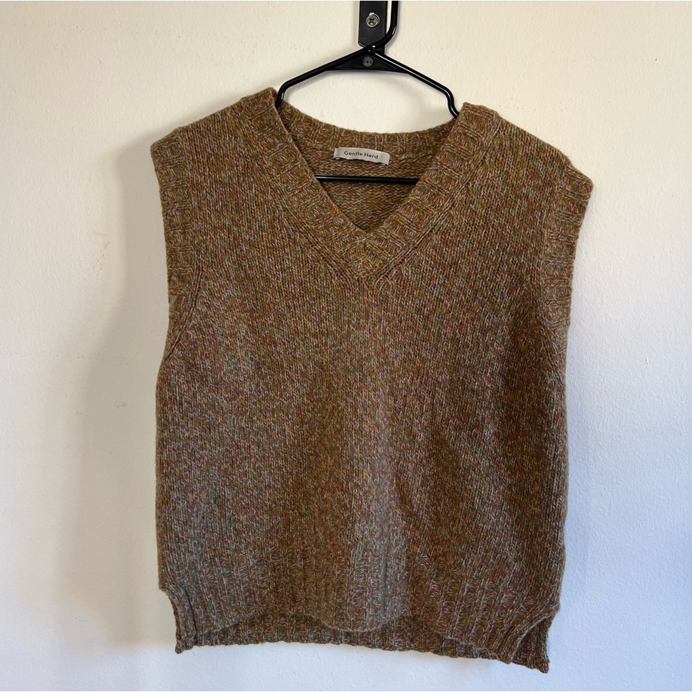Gentle Herd 100% Wool Sweater Vest Beige Multi Color Size Large.